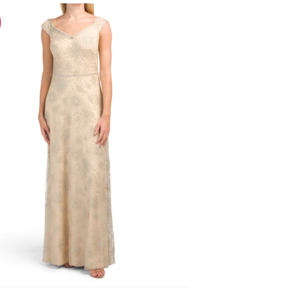 TADASHI SHOJI Embroidered Tulle Champagne Gown. Size 10. Rare Classy